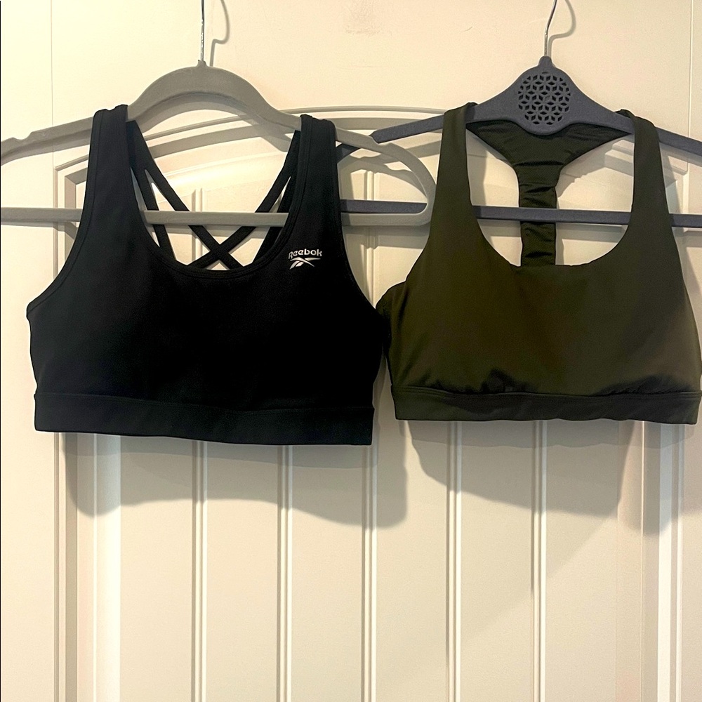 Set of 2 Reebok All in Motion Black Olive Sports Bras‎ Medium